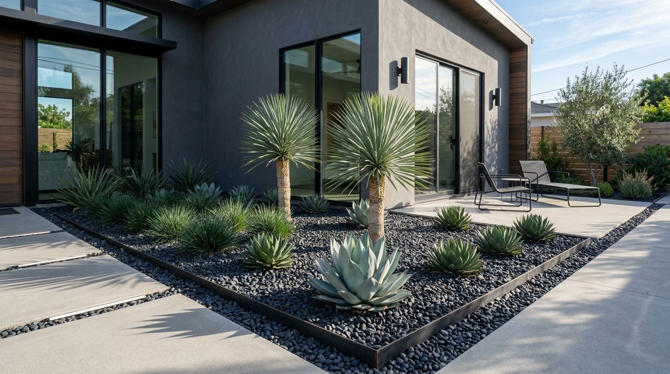 Small Rock Bed With Clean Plant Spacing